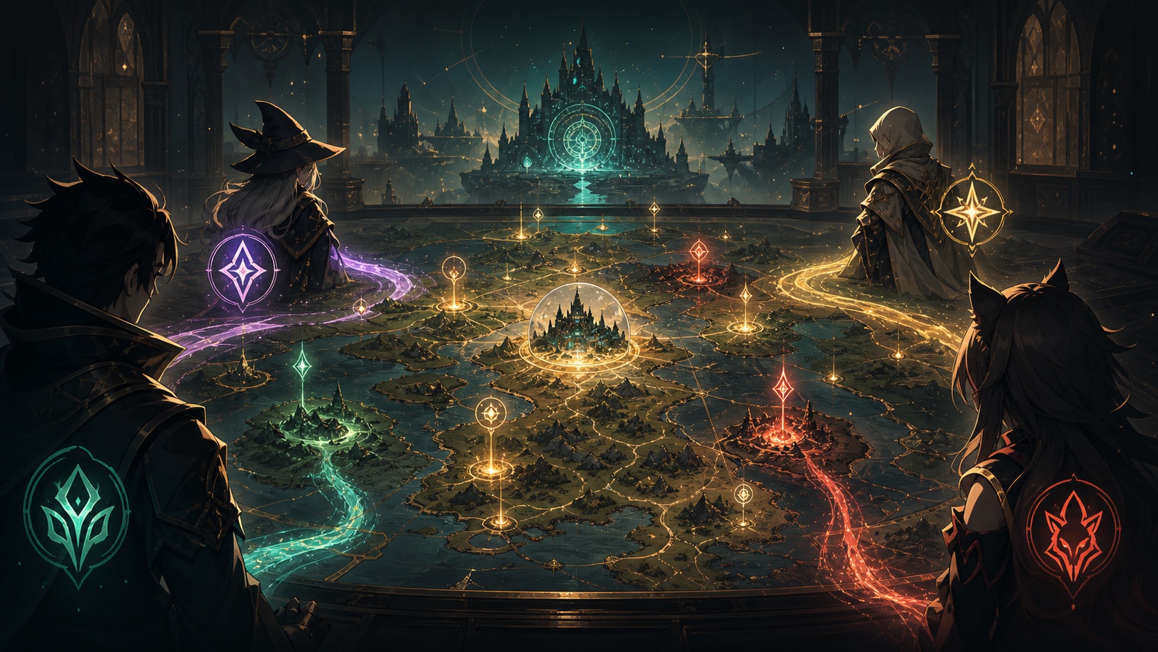 World Mode guide artwork showing players around a shared map